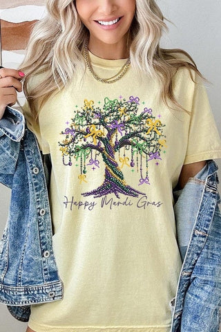 Yellow Happy Mardi Gras Bow Tee