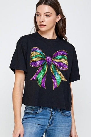 Black Mardi Gras Bow Top