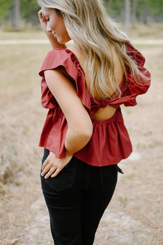 Maroon Tie Back Babydoll Top