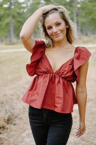 Maroon Tie Back Babydoll Top