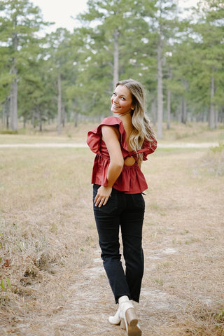 Maroon Tie Back Babydoll Top