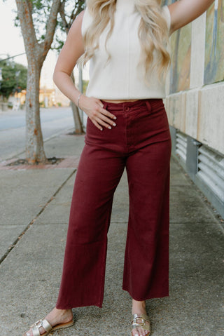 Maroon Wide Leg Jeans