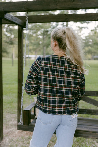 Navy Blue Plaid Quilted Jacket