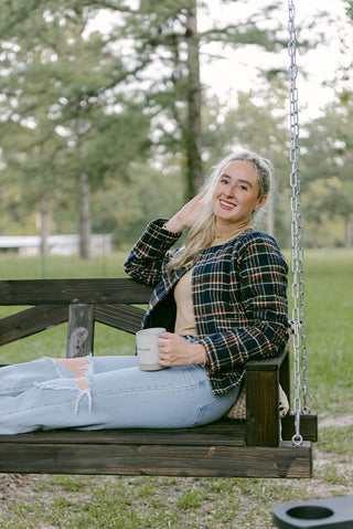 Navy Blue Plaid Quilted Jacket