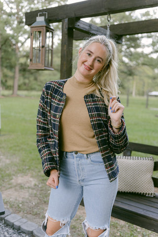 Navy Blue Plaid Quilted Jacket