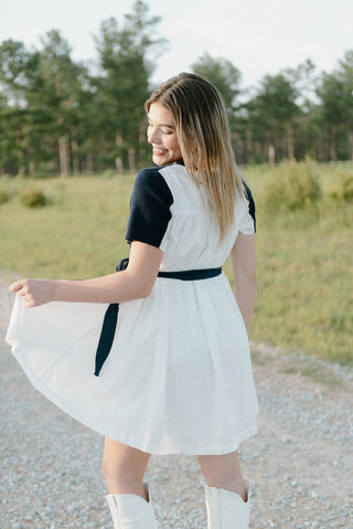 Navy Knit Detail Button Down Dress