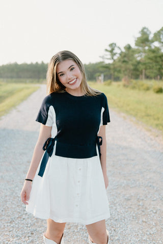 Navy Knit Detail Button Down Dress