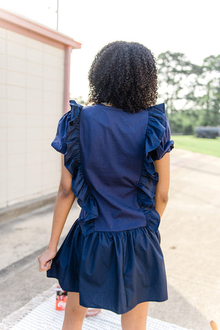 Navy Ruffle Drop Waist Mini Dress