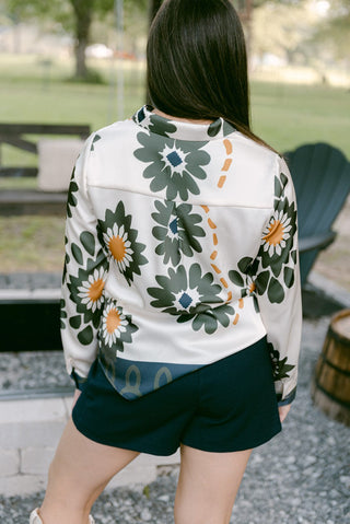 Olive Print Collared Blouse