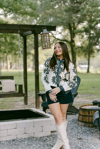 Olive Print Collared Blouse