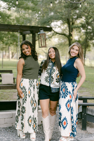 Olive Print Collared Blouse