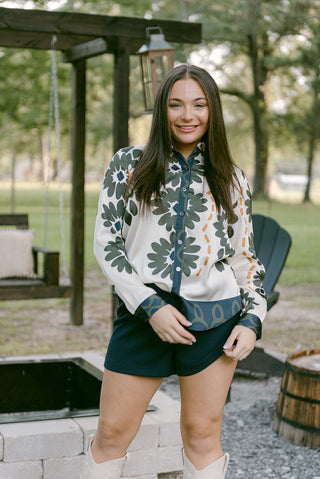 Olive Print Collared Blouse