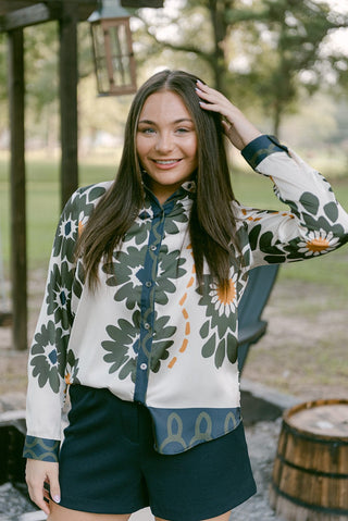 Olive Print Collared Blouse