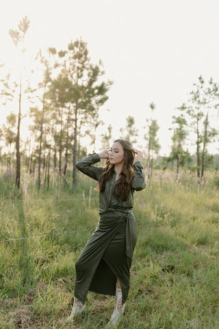 Olive Shimmer Set Button Down Top