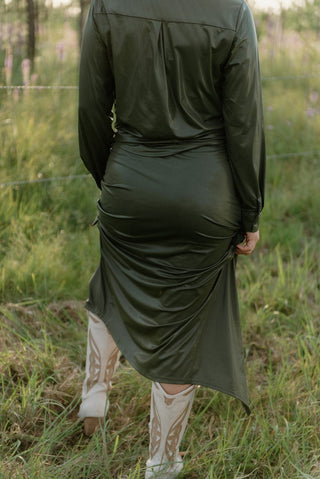 Olive Shimmer Set Wrap Midi Skirt