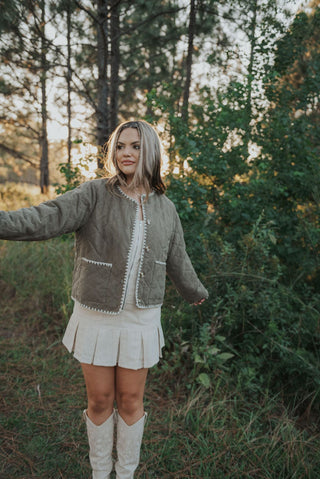 Olive Stitched Quilted Jacket