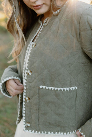 Olive Stitched Quilted Jacket