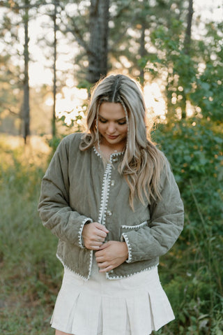 Olive Stitched Quilted Jacket