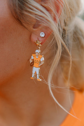 Orange Football Player Earrings