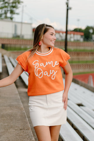 Orange Gameday Tinsel Knit Top