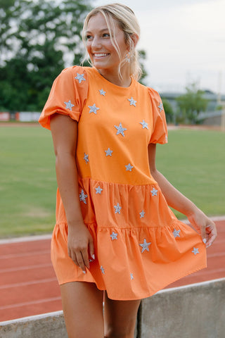 Orange Star Tiered Babydoll Dress