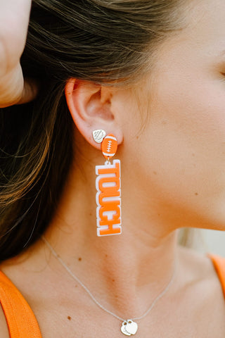 Orange "Touchdown" Drops Earrings