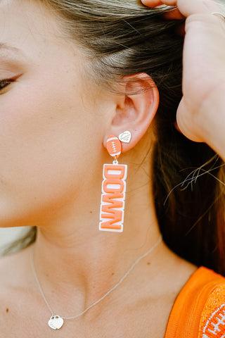 Orange "Touchdown" Drops Earrings