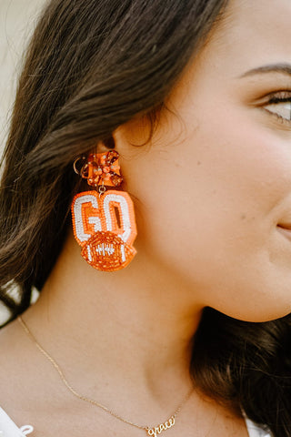 Orange & White "GO" Beaded Drops