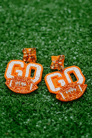 Orange & White "GO" Beaded Drops