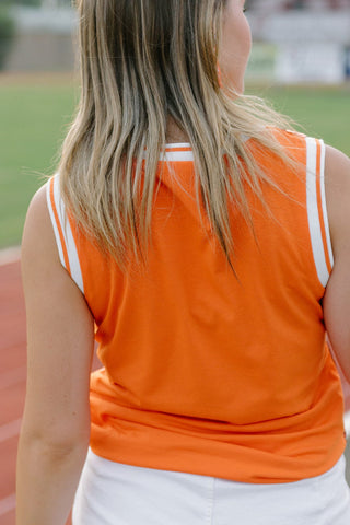 Orange & White Sequin Sleeveless Jersey