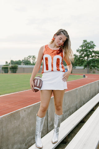 Orange & White Sequin Sleeveless Jersey