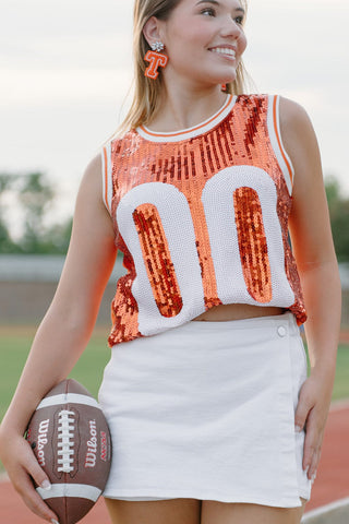 Orange & White Sequin Sleeveless Jersey