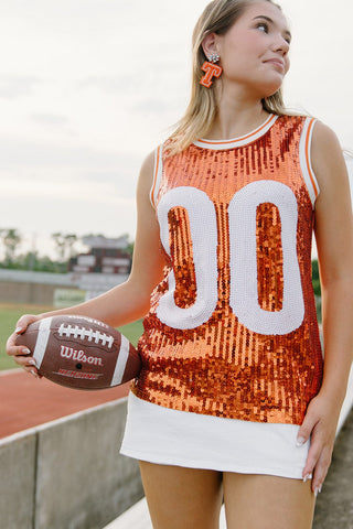 Orange & White Sequin Sleeveless Jersey