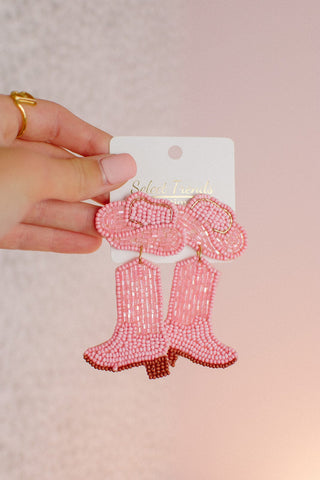 Pink Beaded Cowgirl Earrings from Select Trends Boutique