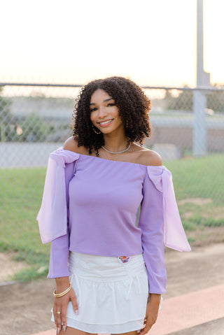 Purple Bow Off The Shoulder Top