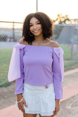 Purple Bow Off The Shoulder Top