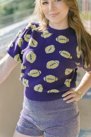 Purple Football Pattern Knit Top