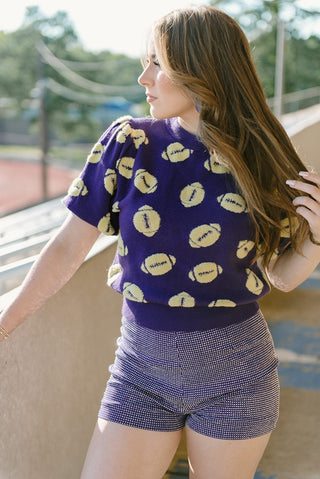 Purple Football Pattern Knit Top