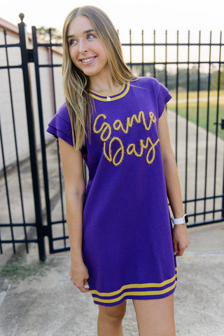 Purple Gameday Tinsel Knit Dress