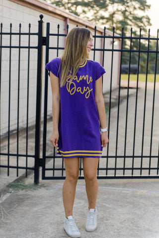 Purple Gameday Tinsel Knit Dress