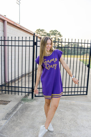 Purple Gameday Tinsel Knit Dress