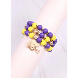 Purple & Gold Football Bracelet Set