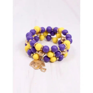 Purple & Gold Football Bracelet Set