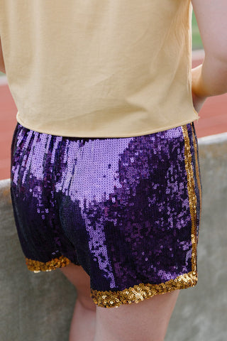 Purple & Gold Sequin Jersey Shorts