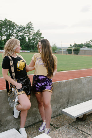 Purple & Gold Sequin Jersey Shorts