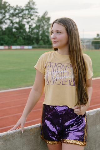 Purple & Gold Sequin Jersey Shorts