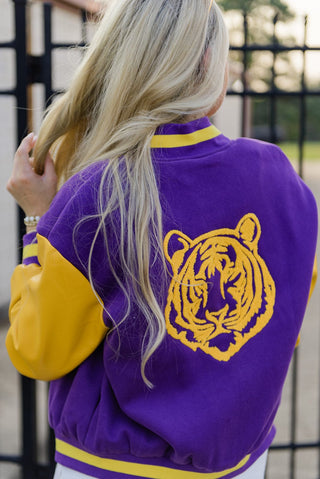 Purple & Gold Varsity Bomber Jacket