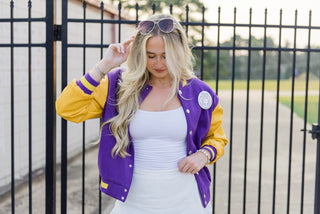 Purple & Gold Varsity Bomber Jacket