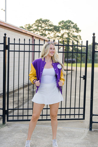 Purple & Gold Varsity Bomber Jacket