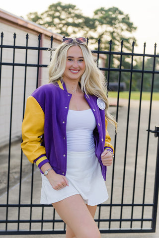 Purple & Gold Varsity Bomber Jacket